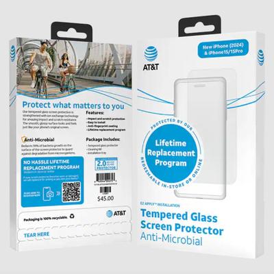 iPhone 16/15/15 Pro - AT&T Tempered Glass Antimicrobial Screen Protector