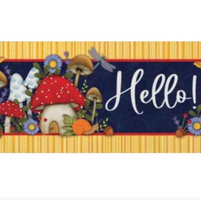 "Hello" Mushroom Medley Mini Mat Door Mat Porch Mat Home Decor by Flag Trends - W: 22" H: 10"