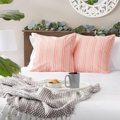 DII Throw Pillow Cover Collection, Recycled Cotton, Hidden Zipper, 18x18, Chambray Stripe, Coral, 2 Piece