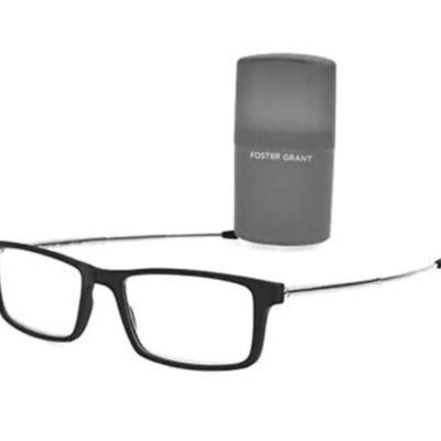 Foster Grant +2.00 Gino Folding Reader Glasses with Case in Black
