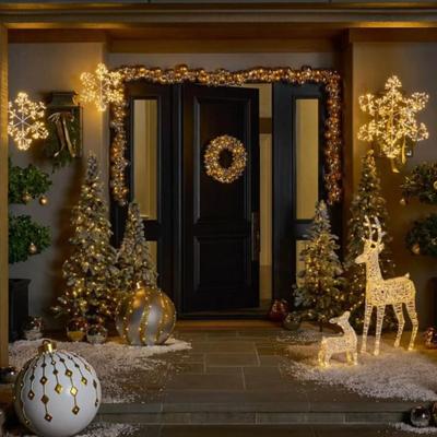 Balsam Hill Pair of Outdoor Lit Wintry Wonder Friends Deer Family Lawn Ornaments Christmas Holiday D