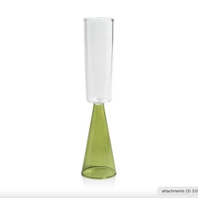 Set of 4 Zodax Veneto Borosilicate Glass Champagne Flute Glasses in Clear & Green Glass