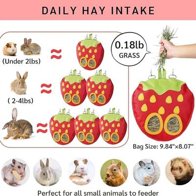 Rabbit Hay Feeder Bag for Cage Guinea Pig Timothy Hay Dispenser Storage Manger Hanging Large Less Waste for Bunny