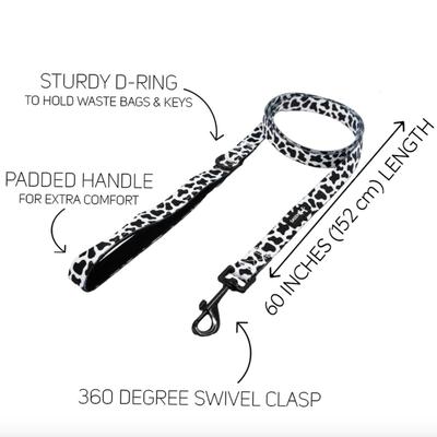 Sassy Woof 5' Dog Leash w/Sturdy D-Ring & 360 Degree Swivel Clasp in Whole Milk Cow Print