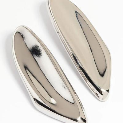 Pair of Silver Exaggerated Smooth Irregular Geometric Long Earrings for Women