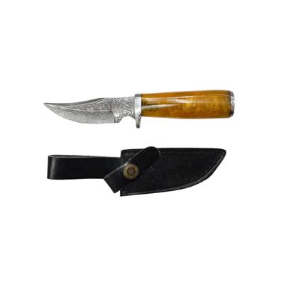 G - Orange Handle Handmade Damascus Steel Fixed Blade Knife w/Brass Bolster & End Cap w/Leather Case - Military Hunting Tactical...