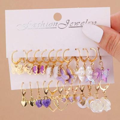 24 Pieces Heart & Butterfly & Faux Pearl & Bow & Flower Shaped Earrings Set Accessories Jewelry
