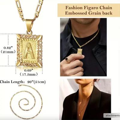 18K Gold Plated Letter "N" Square Pendant Necklace Initial Chain Men Women Gift