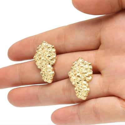 Gold Nugget Earrings for Men - Mugget Earring 18k Gold Plated -925 Sterling Silver Stud Earrings Gold Plated Earring studs