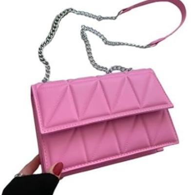 Hot Pink PU Faux Leather Crossbody Bag for Women w/Silver Chain Strap & Magnetic Closure - Stylish & Convenient Shoulder Bag Purse