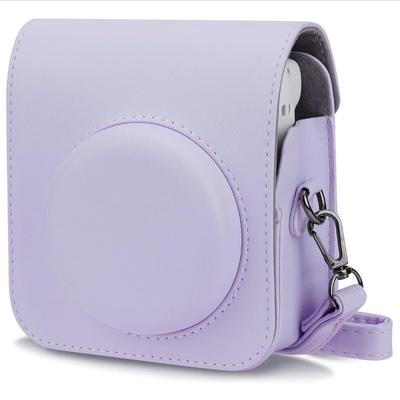 Lilac Purple Lavender PU Leather Camera Case Compatible with Instax Mini 12 Instant Camera with Adjustable Strap and Pocket