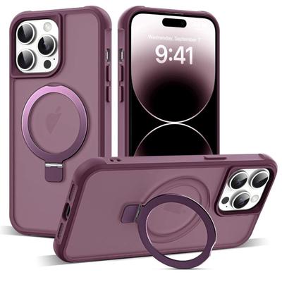 iPhone 14 Pro Wine Red Phone Case w/Invisible Magnetic O-Ring Stand - Military-Grade Translucent Case for iPhone 14 Pro 6.1"