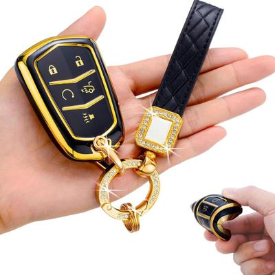 Black & Gold Cadillac Key Fob Cover, Soft TPU 360 Degree Protection for 2015-2019 Cadillac Escalade CTS SRX XT5 ATS STS CT6 Car Key...