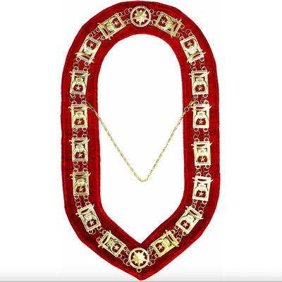 Masonic Shriners Council Chain Collar - Gold Plated on Red Velvet