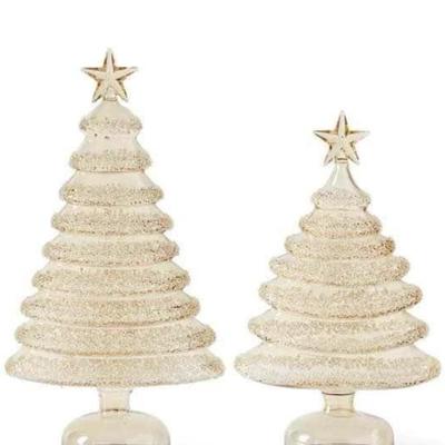 Pair of Gold Glass Iced Layers Christmas Trees - Large & Medium