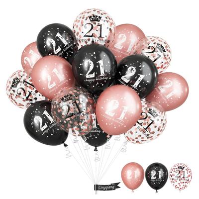 21st Birthday Decorations for Her, 15 Pcs Happy Balloons Latex Helium Black Rose Gold Confetti for Girls Women Age 21 Years Old...