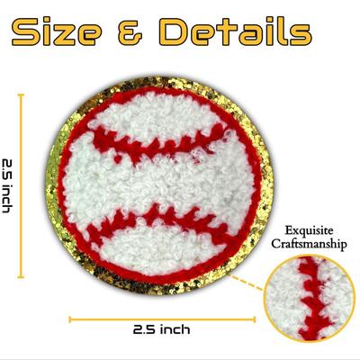 20-Pack Baseball Iron On Chenille Patches Glitter Bulk Sew On Patches Fuzzy Applique, Iron On Patches for Clothes, Jackets, Jeans,...