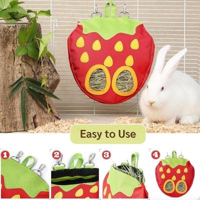 Rabbit Hay Feeder Bag for Cage Guinea Pig Timothy Hay Dispenser Storage Manger Hanging Large Less Waste for Bunny