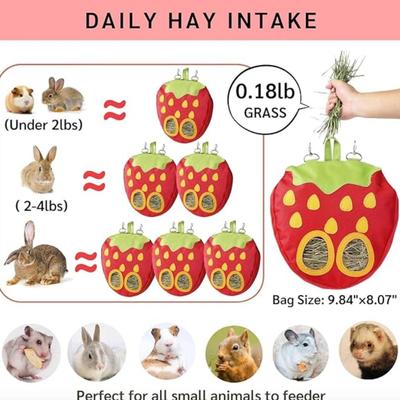 Rabbit Hay Feeder Bag for Cage Guinea Pig Timothy Hay Dispenser Storage Manger Hanging Large Less Waste for Bunny