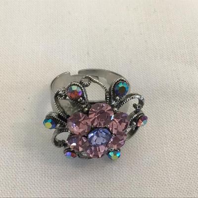 Super Cute Adjustable Ring Glass and Rhinestone