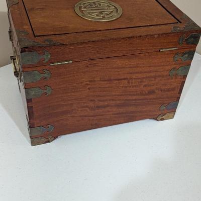 Antique Chinese Asian Wood & Brass Jewelry Box Chest With Drawers (SR)