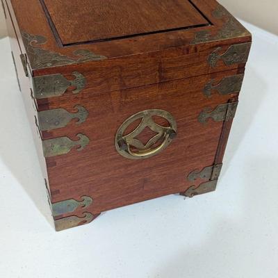 Antique Chinese Asian Wood & Brass Jewelry Box Chest With Drawers (SR)