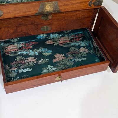 Antique Chinese Asian Wood & Brass Jewelry Box Chest With Drawers (SR)