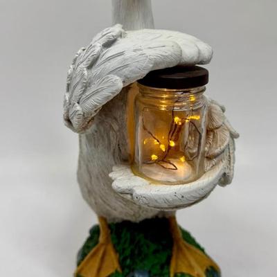 White Duck Garden Figurines with Jars of Lights