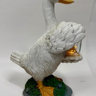 White Duck Garden Figurines with Jars of Lights