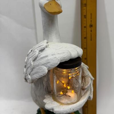 White Duck Garden Figurines with Jars of Lights