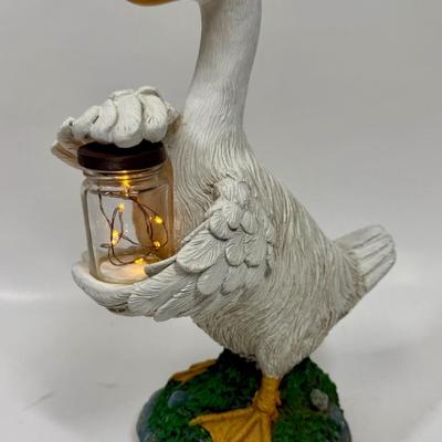 White Duck Garden Figurines with Jars of Lights