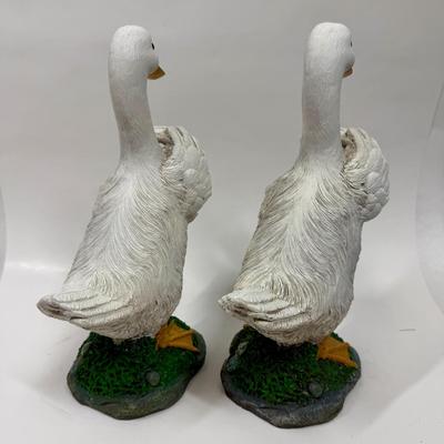 White Duck Garden Figurines with Jars of Lights