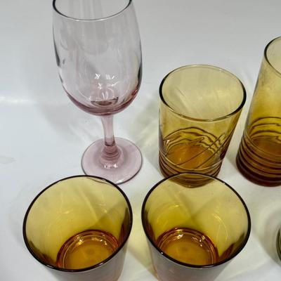 Vintage MCM Glass Lot - amber, smokey topaz, pink