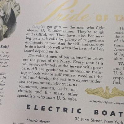 1943 Electric Boat Company Builders Of Submarines Advertising Ad (SR)