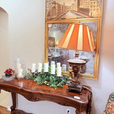 Lot 2: Italian Mirror, Beautiful Leopard Chair, Hooker Entertainment Center, Home Decor & More