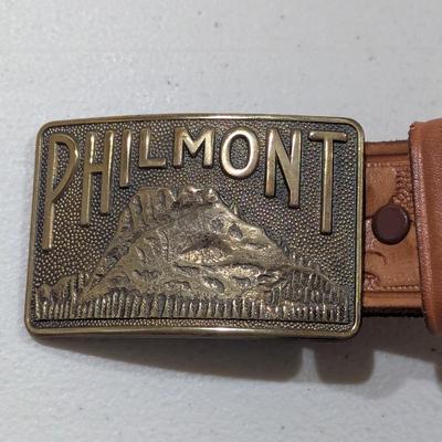 Vintage Philmont Scout Ranch Brass Belt Buckle With Leather Belt Cimarron NM Boy Scouts Camp (SR)