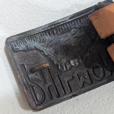 Vintage Philmont Scout Ranch Brass Belt Buckle With Leather Belt Cimarron NM Boy Scouts Camp (SR)