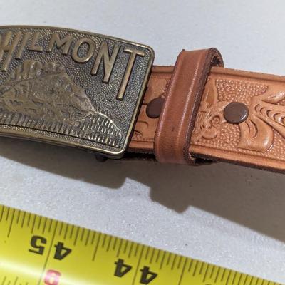 Vintage Philmont Scout Ranch Brass Belt Buckle With Leather Belt Cimarron NM Boy Scouts Camp (SR)