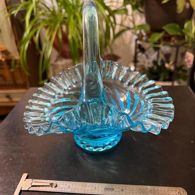 Fenton aqua blue glass basket