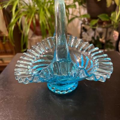 Fenton aqua blue glass basket