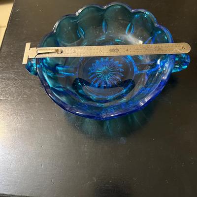 Turquoise glass bowl with handles
