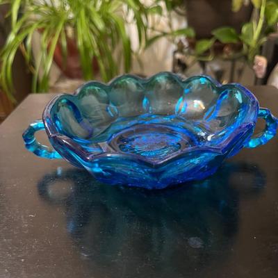 Turquoise glass bowl with handles