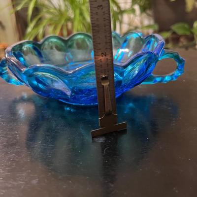 Turquoise glass bowl with handles
