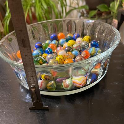 Glass bowl full of marbles