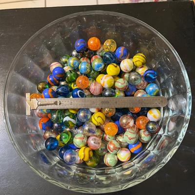 Glass bowl full of marbles