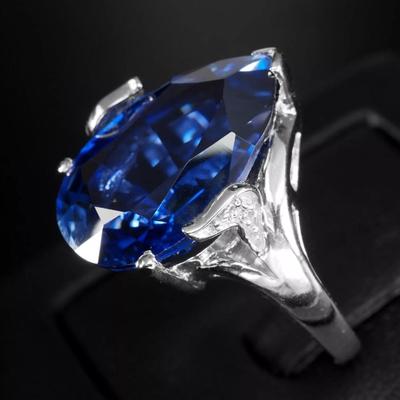 Elegant Blue Tanzanite Pear 16.55Ct 925 Sterling Silver White Gold Plated Ring