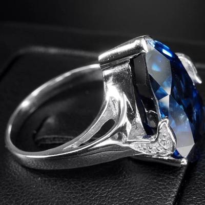 Elegant Blue Tanzanite Pear 16.55Ct 925 Sterling Silver White Gold Plated Ring