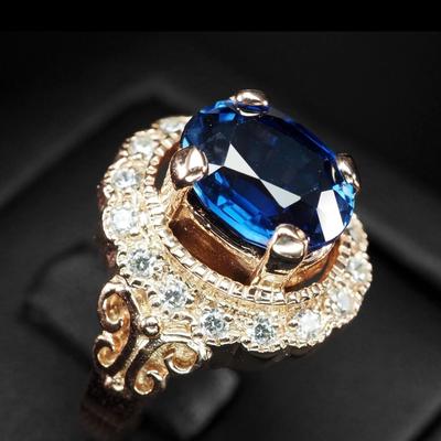 Invaluable Royal Blue Sapphire 4.04Ct 925 Sterling Silver Rose Gold Plated Ring