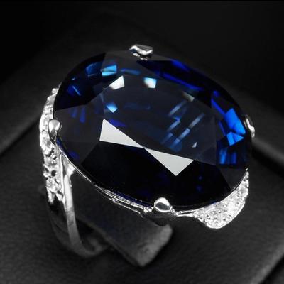 Invaluable Blue Tanzanite Rare 27.85Ct 925 Sterling Silver Ring Size 6