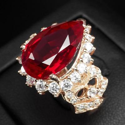 Vivid Red Rubellite Tourmaline Pear 14.70Ct 925 Sterling Silver Ring